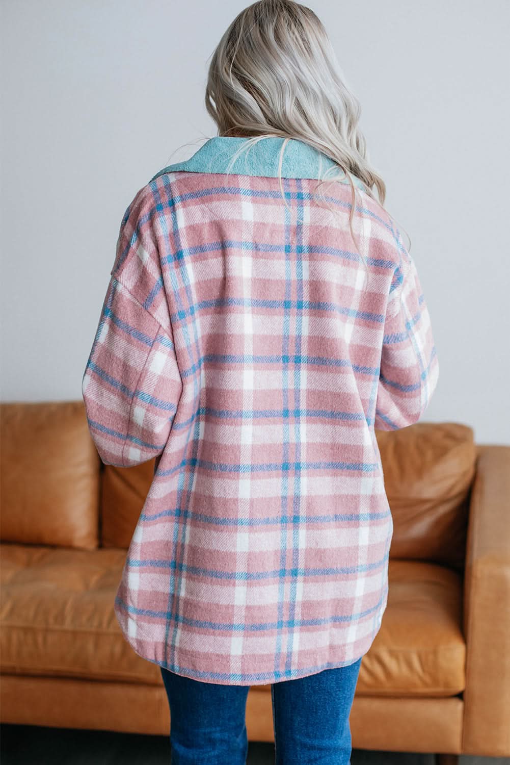 Pink plaid color block shacket - Love Salve